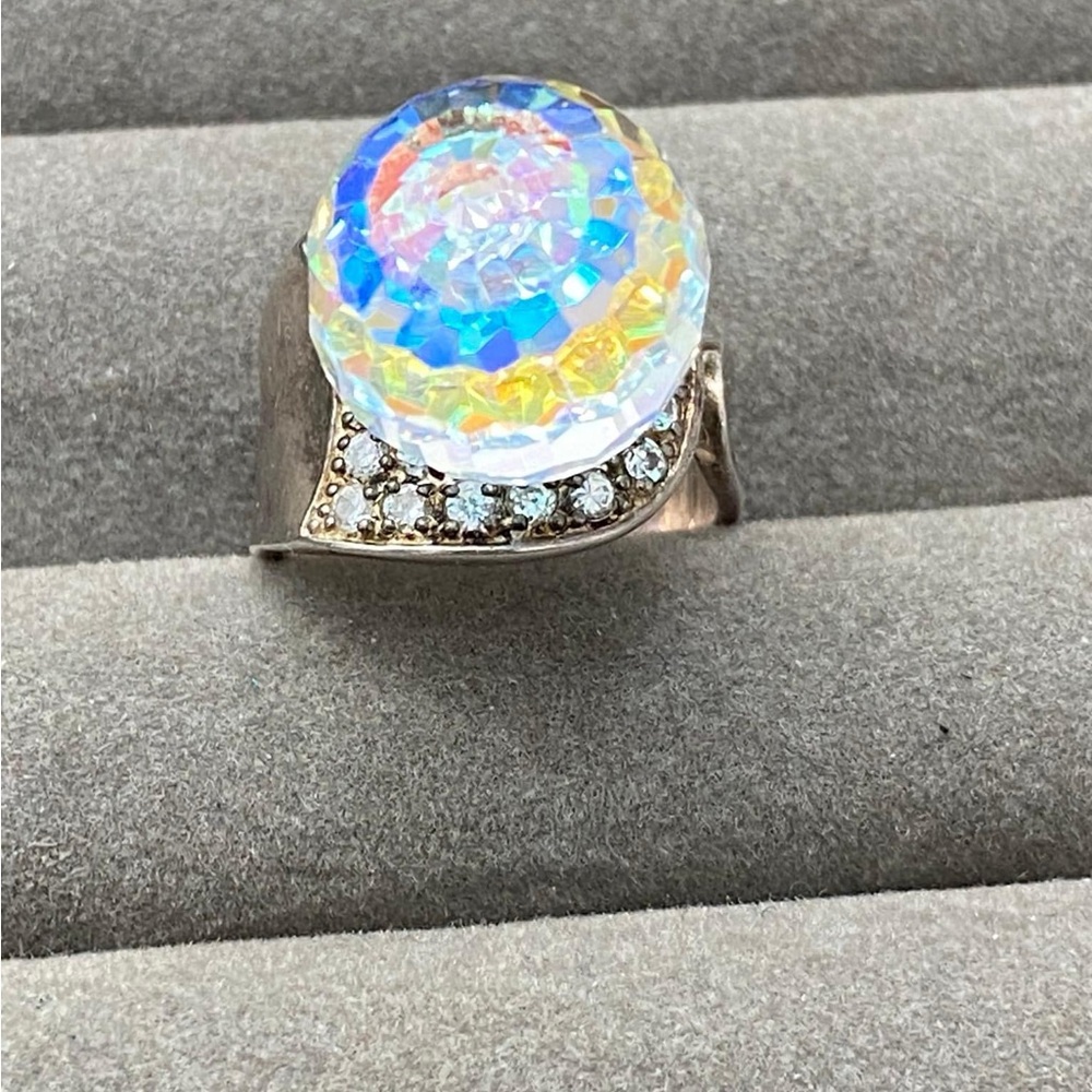 Special made unique an antique Aurora crystal and zirconia,adjustable ring .